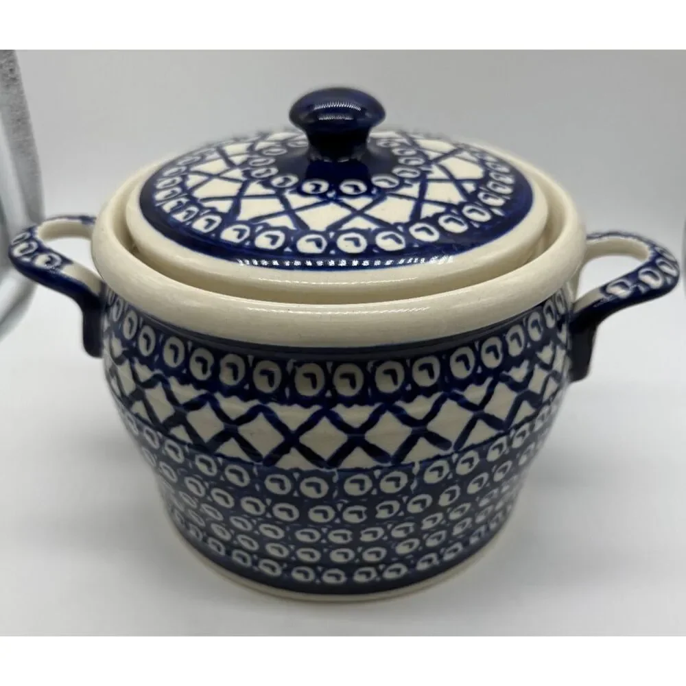 Polish Stoneware Boleslawiec 7” Canister Cookie Jar‎ With Lid T4 Handmade Poland